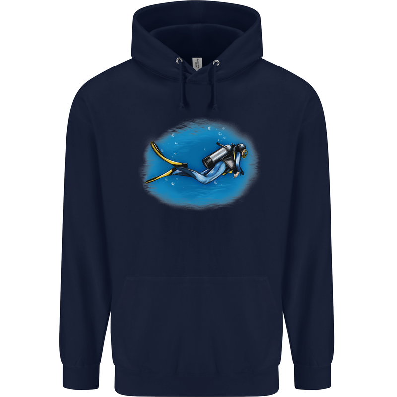 Ocean Scuba Diver Scuba Diving Mens 80% Cotton Hoodie Navy Blue