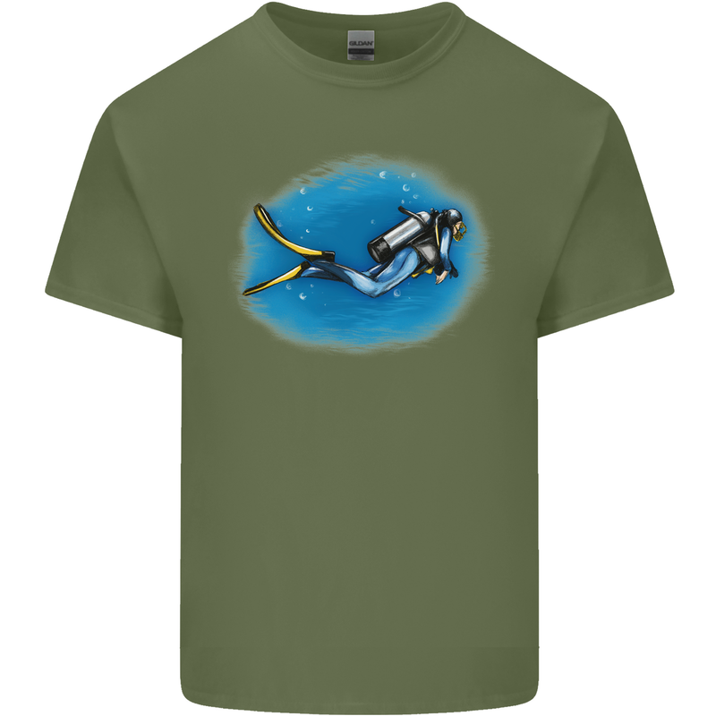 Ocean Scuba Diver Scuba Diving Mens Cotton T-Shirt Tee Top Military Green