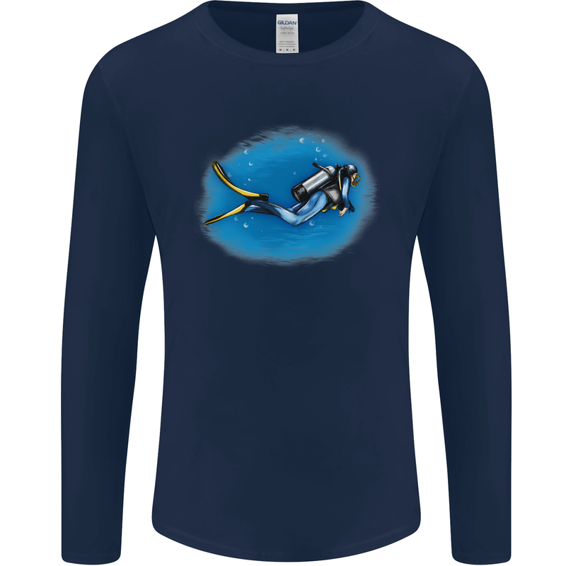 Ocean Scuba Diver Scuba Diving Mens Long Sleeve T-Shirt Navy Blue