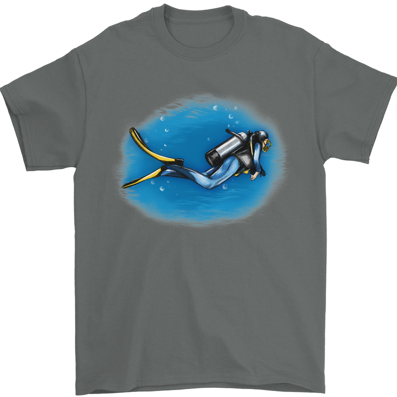Ocean Scuba Diver Scuba Diving Mens T-Shirt Cotton Gildan Charcoal