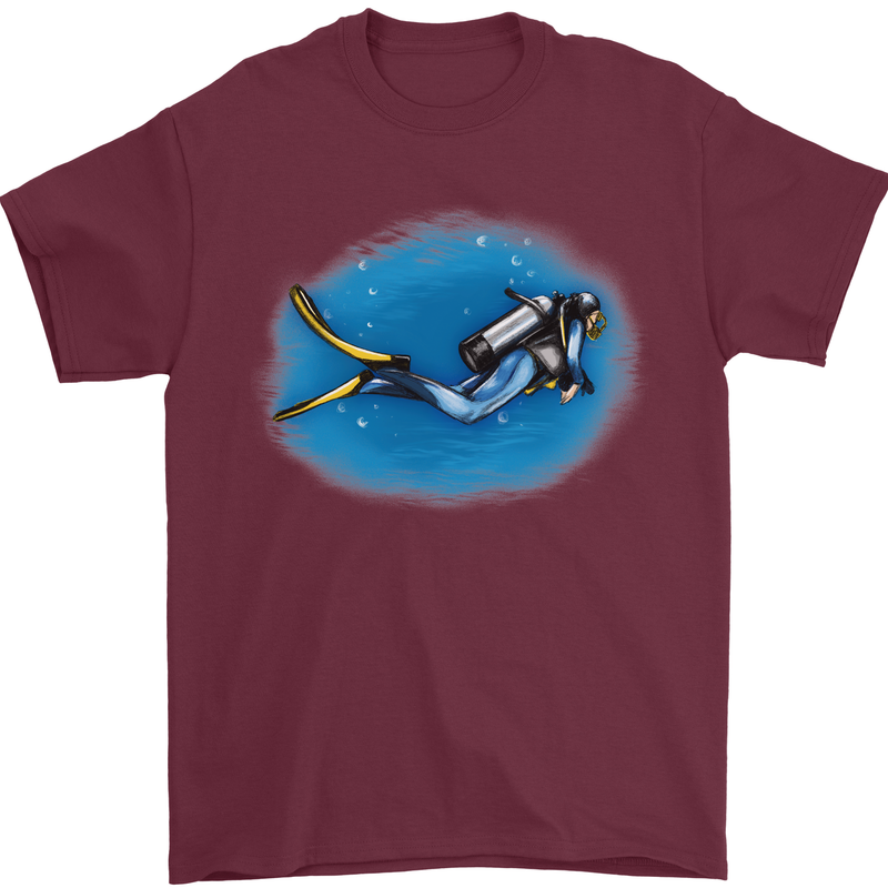 Ocean Scuba Diver Scuba Diving Mens T-Shirt Cotton Gildan Maroon