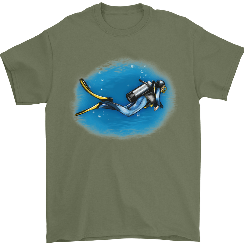 Ocean Scuba Diver Scuba Diving Mens T-Shirt Cotton Gildan Military Green