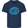 Ocean Scuba Diver Scuba Diving Mens V-Neck Cotton T-Shirt Navy Blue