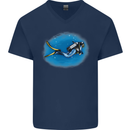 Ocean Scuba Diver Scuba Diving Mens V-Neck Cotton T-Shirt Navy Blue
