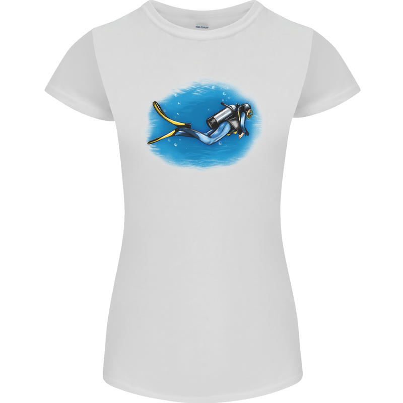 Ocean Scuba Diver Scuba Diving Womens Petite Cut T-Shirt White