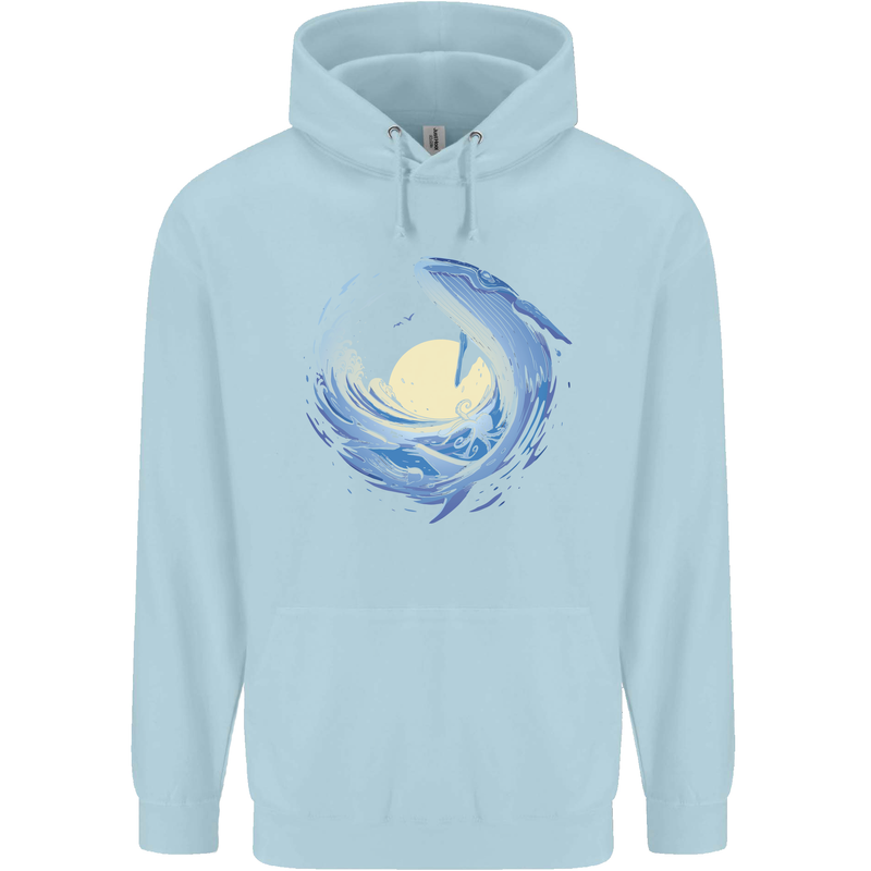 Ocean Whale & Octopus Childrens Kids Hoodie Light Blue
