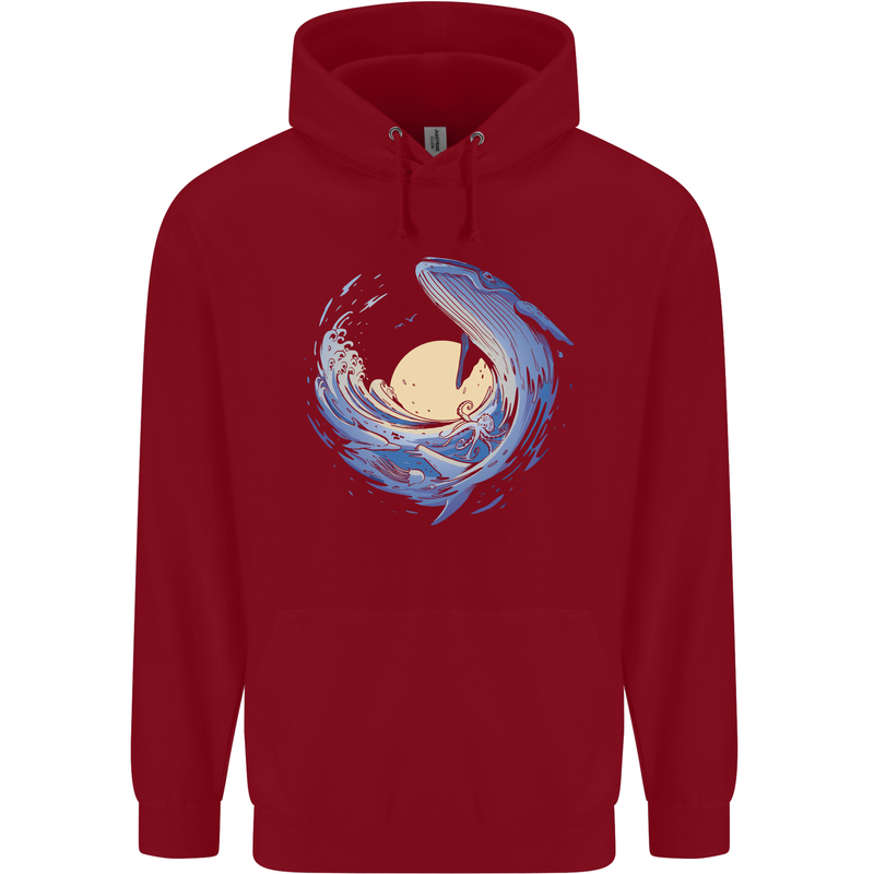 Ocean Whale & Octopus Childrens Kids Hoodie Red