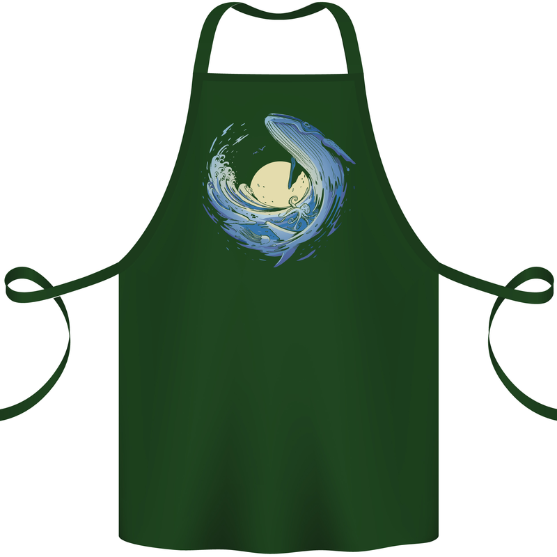 Ocean Whale & Octopus Cotton Apron 100% Organic Forest Green