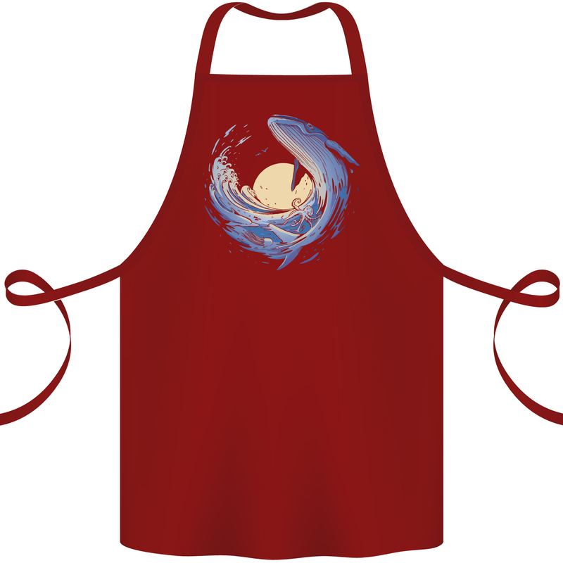 Ocean Whale & Octopus Cotton Apron 100% Organic Maroon