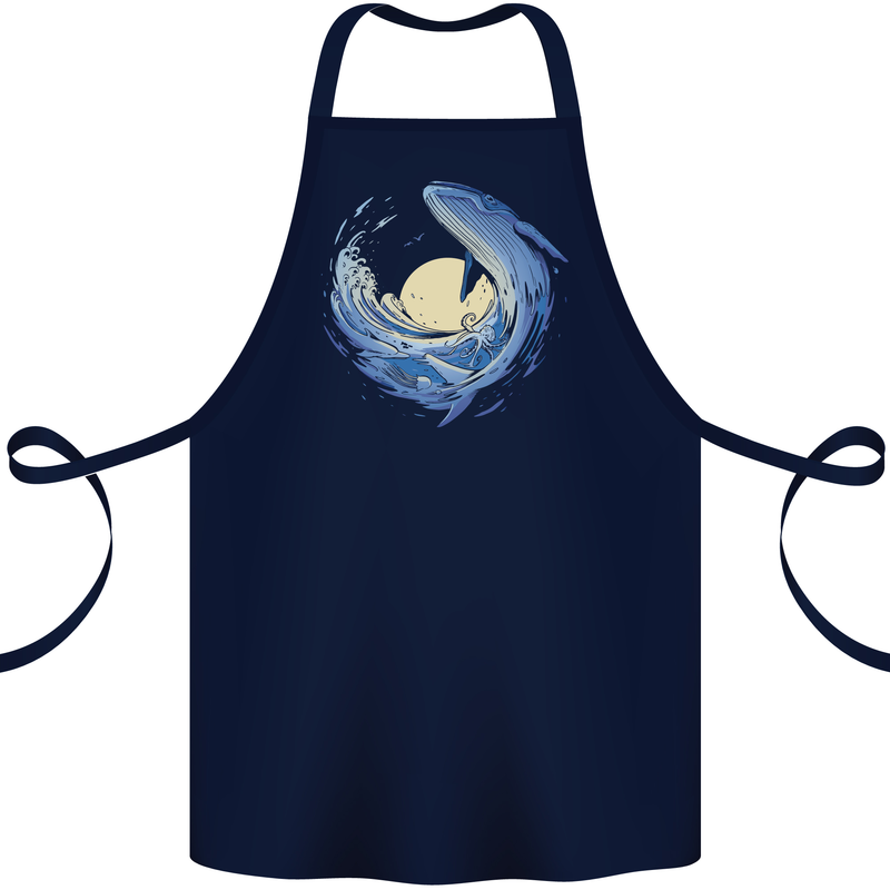 Ocean Whale & Octopus Cotton Apron 100% Organic Navy Blue