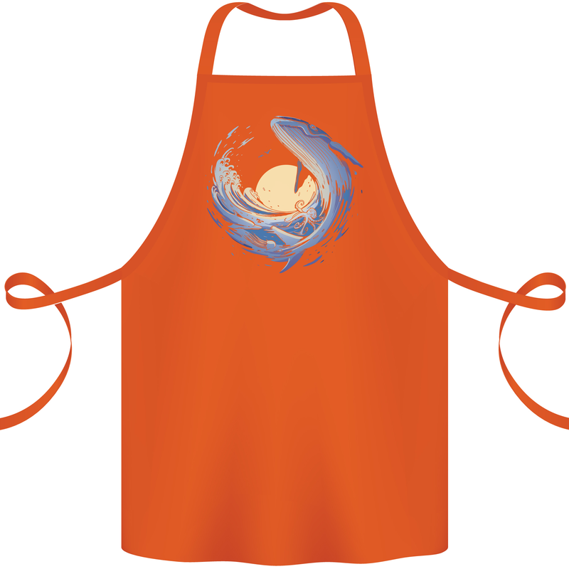 Ocean Whale & Octopus Cotton Apron 100% Organic Orange