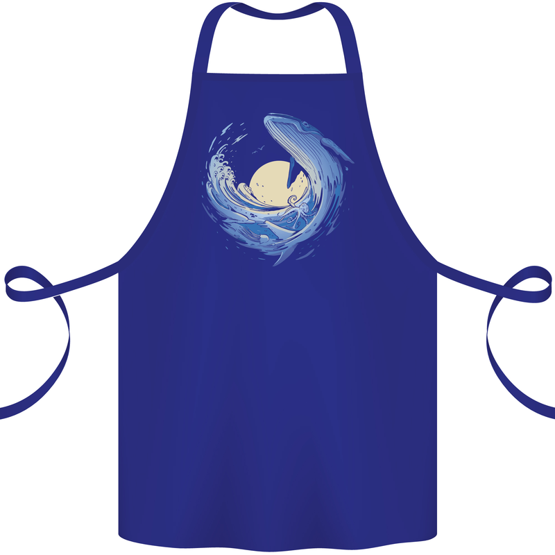Ocean Whale & Octopus Cotton Apron 100% Organic Royal Blue