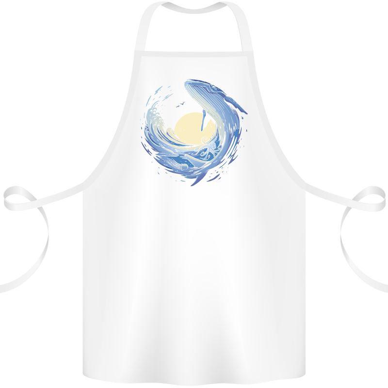 Ocean Whale & Octopus Cotton Apron 100% Organic White