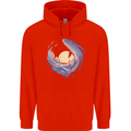 Ocean Whale & Octopus Mens 80% Cotton Hoodie Bright Red