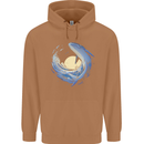 Ocean Whale & Octopus Mens 80% Cotton Hoodie Caramel Latte