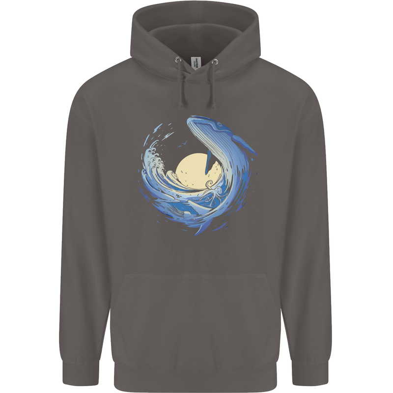 Ocean Whale & Octopus Mens 80% Cotton Hoodie Charcoal