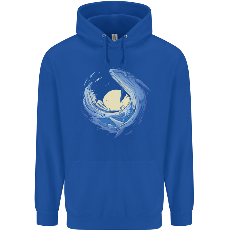 Ocean Whale & Octopus Mens 80% Cotton Hoodie Royal Blue