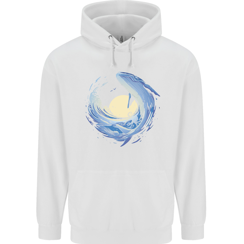 Ocean Whale & Octopus Mens 80% Cotton Hoodie White