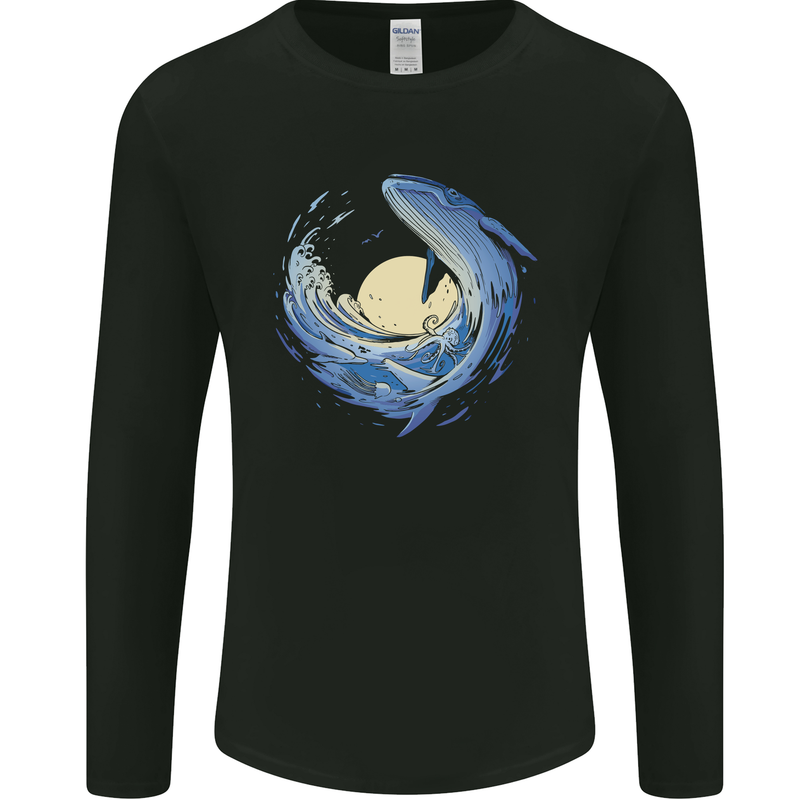 Ocean Whale & Octopus Mens Long Sleeve T-Shirt Black