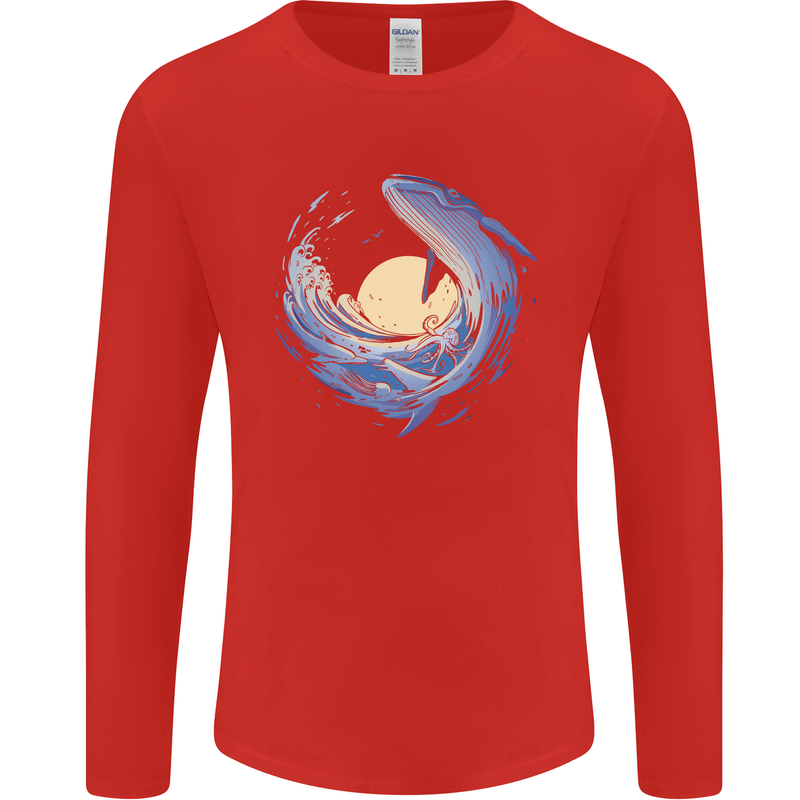 Ocean Whale & Octopus Mens Long Sleeve T-Shirt Red