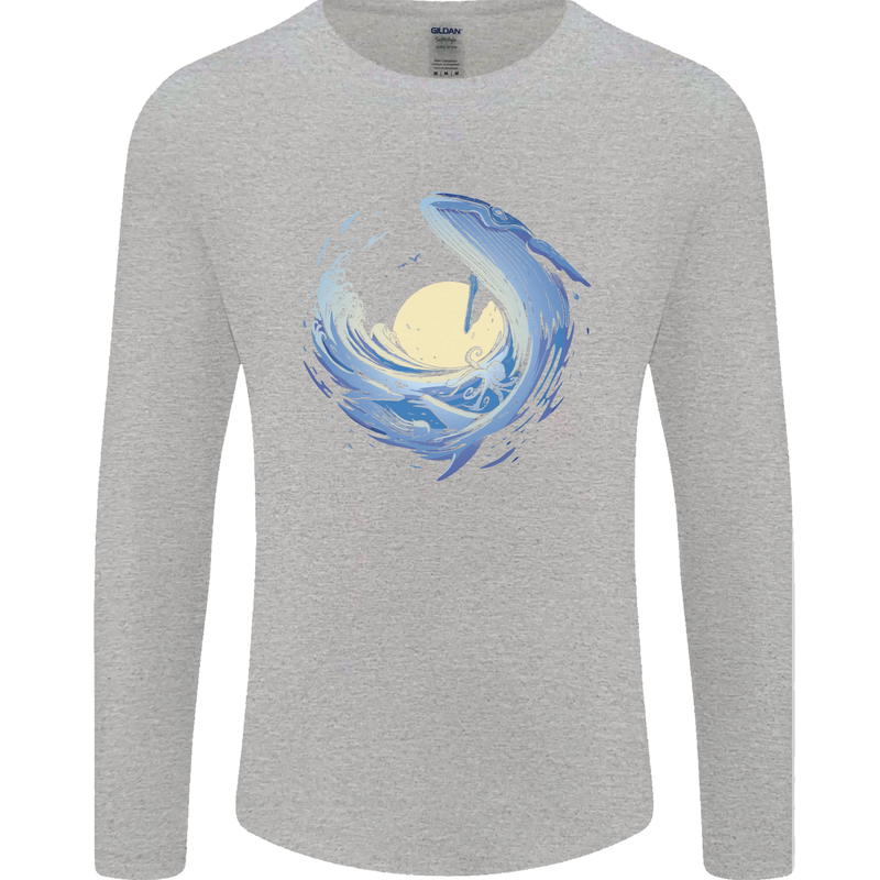 Ocean Whale & Octopus Mens Long Sleeve T-Shirt Sports Grey