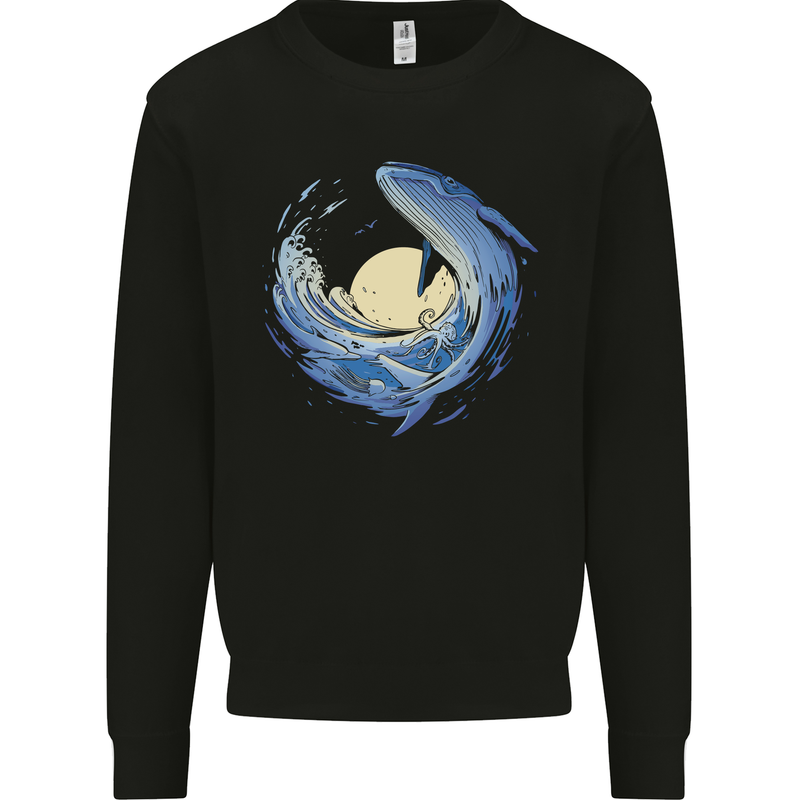 Ocean Whale & Octopus Mens Sweatshirt Jumper Black