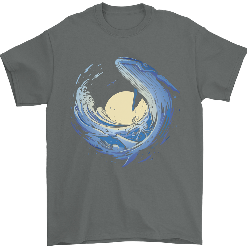 Ocean Whale & Octopus Mens T-Shirt Cotton Gildan Charcoal