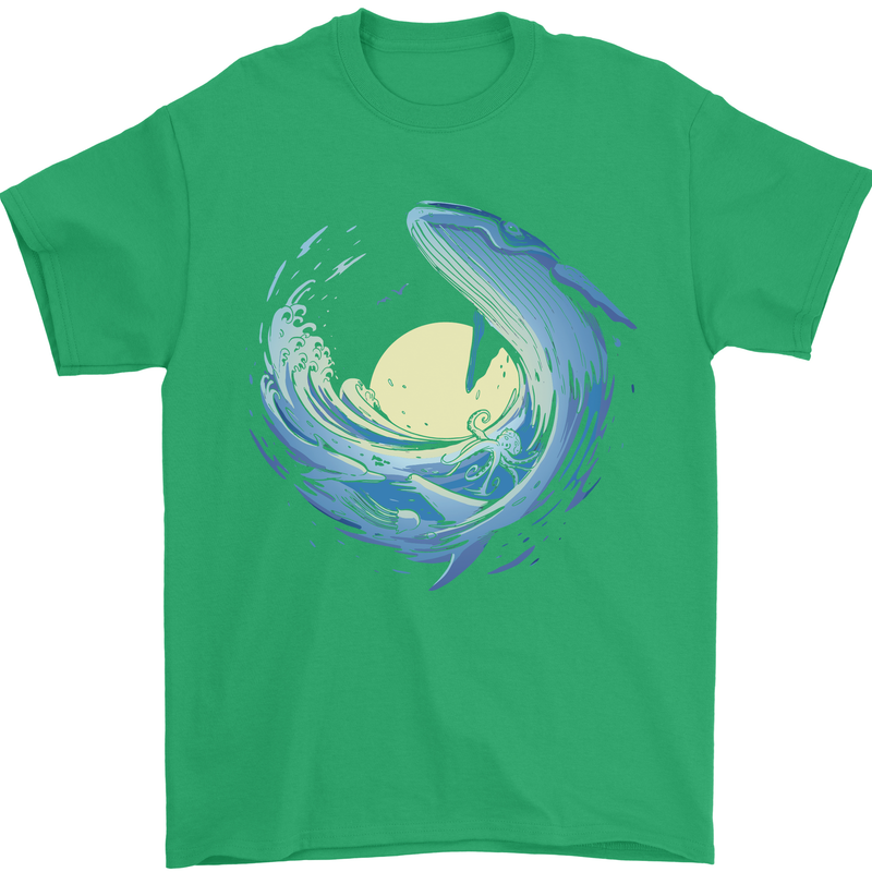 Ocean Whale & Octopus Mens T-Shirt Cotton Gildan Irish Green