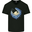 Ocean Whale & Octopus Mens V-Neck Cotton T-Shirt Black