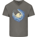 Ocean Whale & Octopus Mens V-Neck Cotton T-Shirt Charcoal