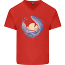 Ocean Whale & Octopus Mens V-Neck Cotton T-Shirt Red