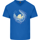 Ocean Whale & Octopus Mens V-Neck Cotton T-Shirt Royal Blue