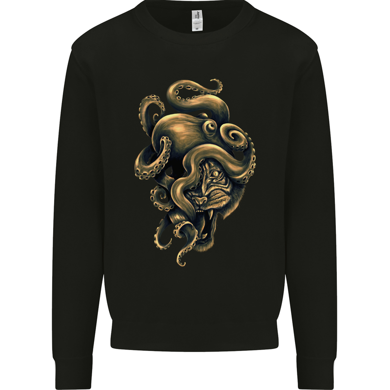 Octiger Octopus Kraken Cthulhu Tiger Kids Sweatshirt Jumper Black