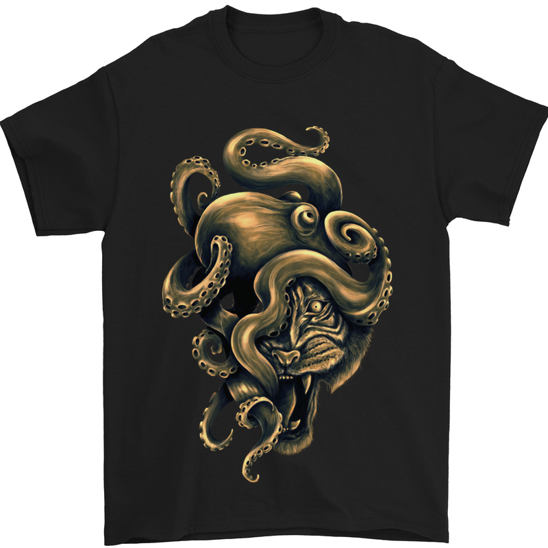 Octiger Octopus Kraken Cthulhu Tiger Mens T-Shirt Cotton Gildan Black