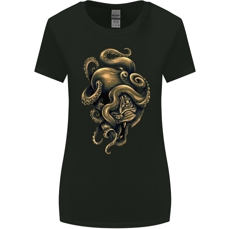 Octiger Octopus Kraken Cthulhu Tiger Womens Wider Cut T-Shirt Black