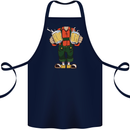Octoberfest Man With Beer Cotton Apron 100% Organic Navy Blue