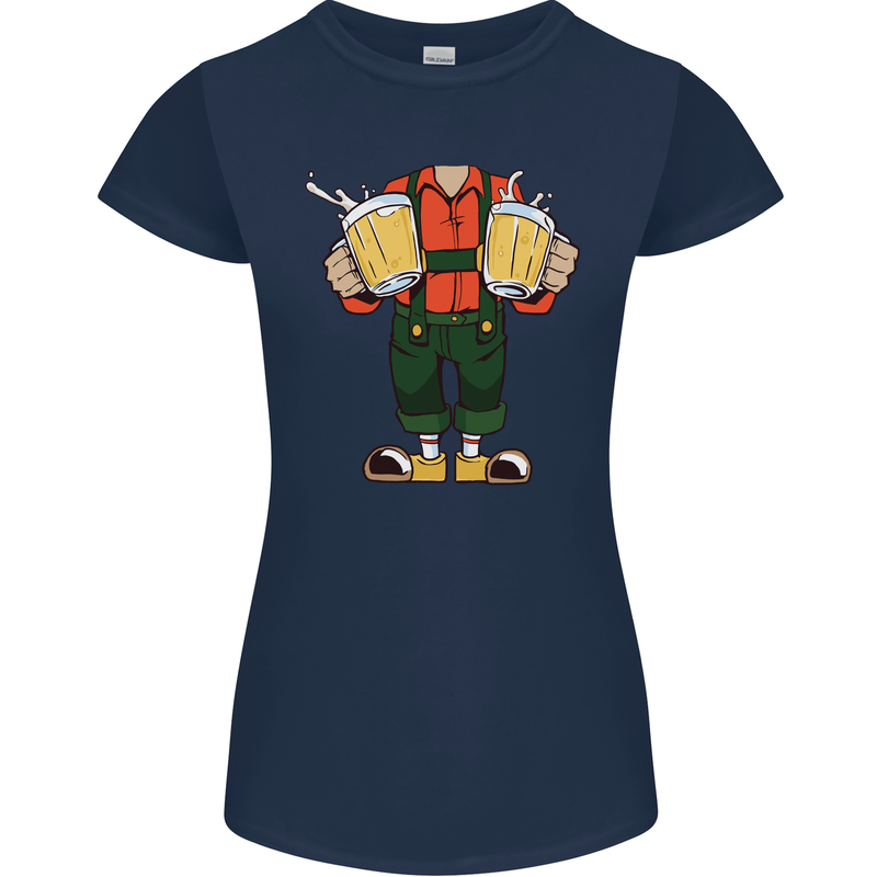 Octoberfest Man With Beer Womens Petite Cut T-Shirt Navy Blue