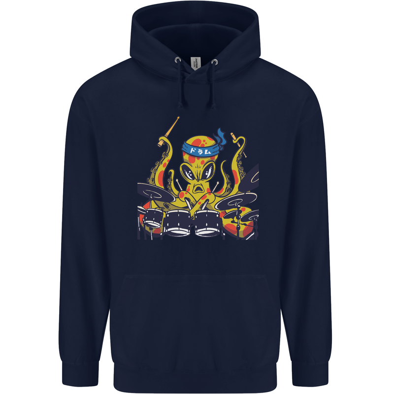 Octopus Drummer Drumming Drum Funny Childrens Kids Hoodie Navy Blue