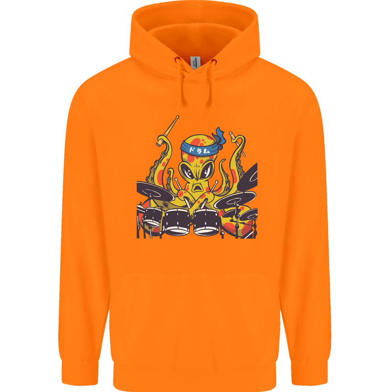 Octopus Drummer Drumming Drum Funny Childrens Kids Hoodie Orange