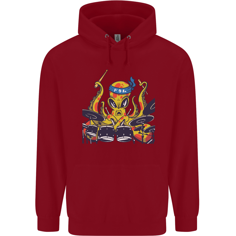 Octopus Drummer Drumming Drum Funny Childrens Kids Hoodie Red