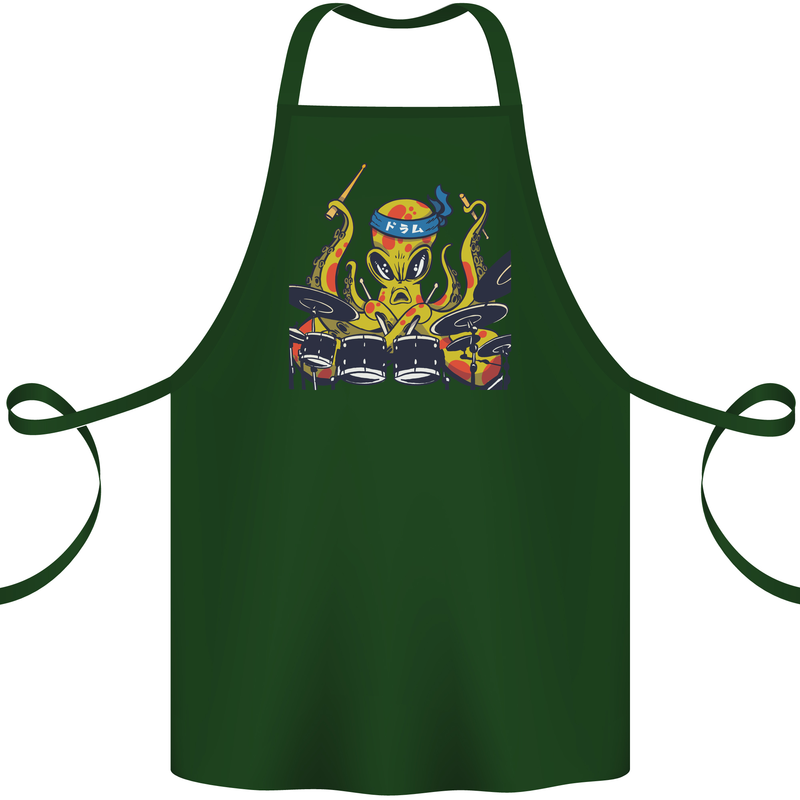 Octopus Drummer Drumming Drum Funny Cotton Apron 100% Organic Forest Green