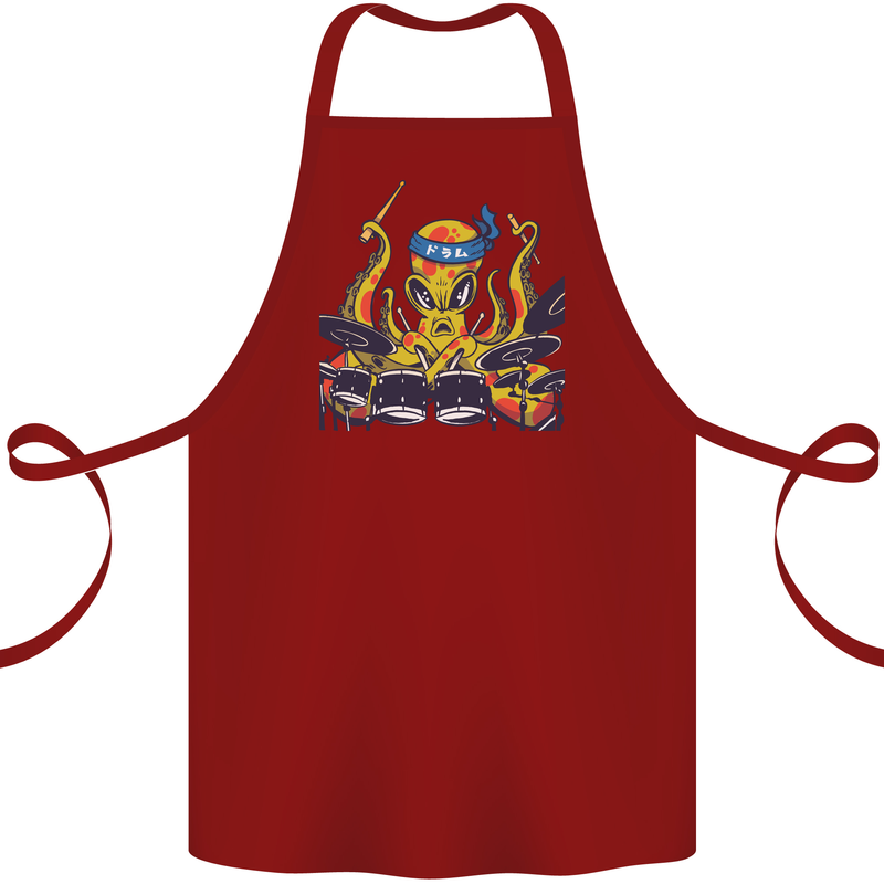 Octopus Drummer Drumming Drum Funny Cotton Apron 100% Organic Maroon