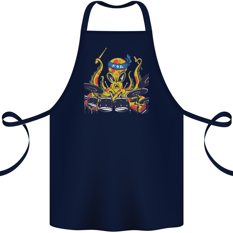 Octopus Drummer Drumming Drum Funny Cotton Apron 100% Organic Navy Blue