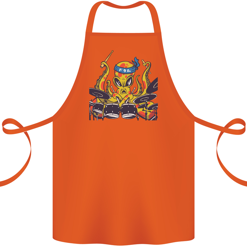 Octopus Drummer Drumming Drum Funny Cotton Apron 100% Organic Orange