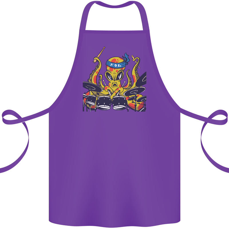Octopus Drummer Drumming Drum Funny Cotton Apron 100% Organic Purple