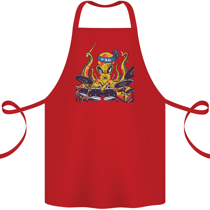 Octopus Drummer Drumming Drum Funny Cotton Apron 100% Organic Red