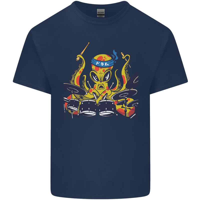 Octopus Drummer Drumming Drum Funny Mens Cotton T-Shirt Tee Top Navy Blue