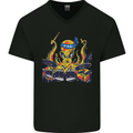 Octopus Drummer Drumming Drum Funny Mens V-Neck Cotton T-Shirt Black