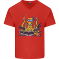 Octopus Drummer Drumming Drum Funny Mens V-Neck Cotton T-Shirt Red