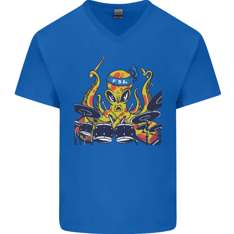 Octopus Drummer Drumming Drum Funny Mens V-Neck Cotton T-Shirt Royal Blue